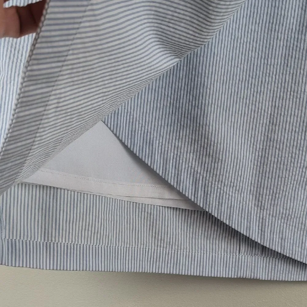 Brooks Brothers Classic Blue & White Pinstripe Seersucker Wrap Skirt Size 14